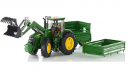 ZABAWKA BRUDER TRAKTOR JOHN DEERE 7930 Z ŁADOWARKĄ I PRZYCZEPĄ